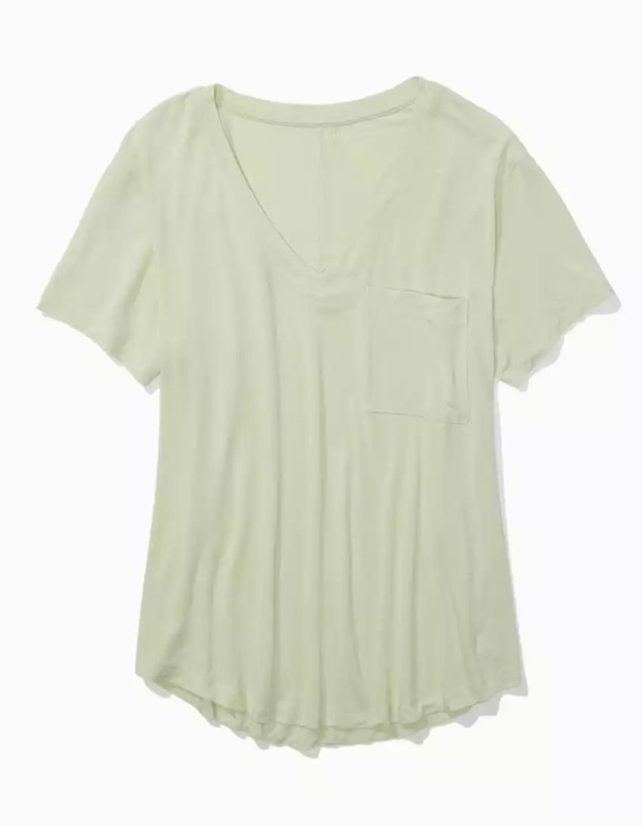 T Shirts American Eagle AE Soft & Sexy V-Neck Pocket Tee Vert Olive Femme | MED-05847263